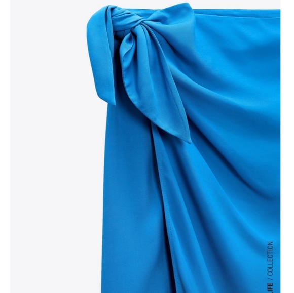 ZARA High Waisted Pareo Knot Skirt Blue - Picture 2 of 6